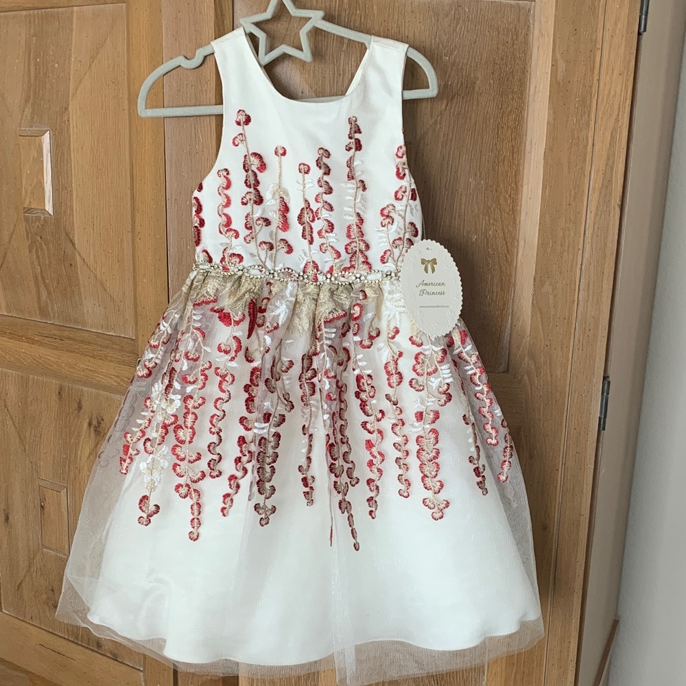 Elegant White and Red Kids Dress